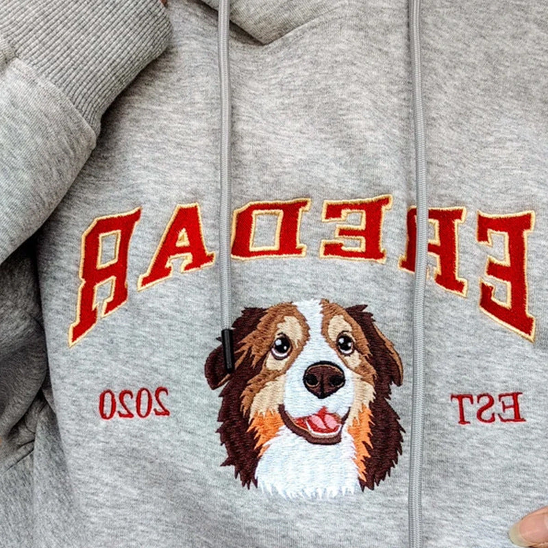 Custom Embroidered Pet Portrait Cozy Hoodie