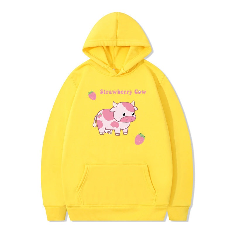 Cozy Strawberry Milk Print Oversized Hoodie