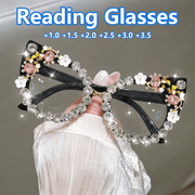Cat-Eye Glasses with Large Floral and Gemstone Details – Fashionable Unisex Style for Sparkling Parties