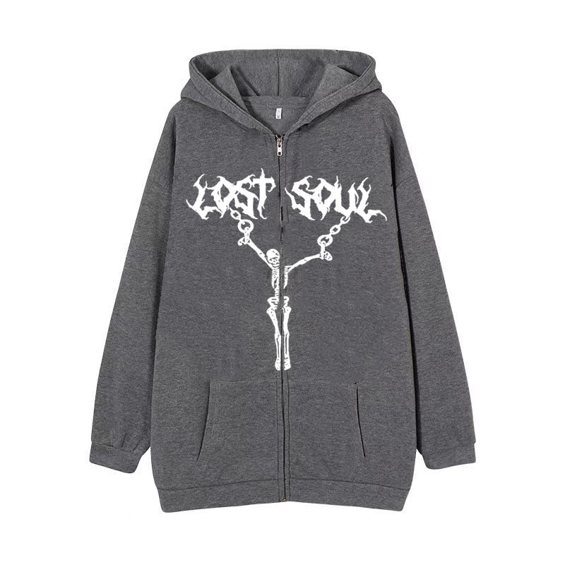 Women's Skeleton Zip-Up Streetwear Hoodie