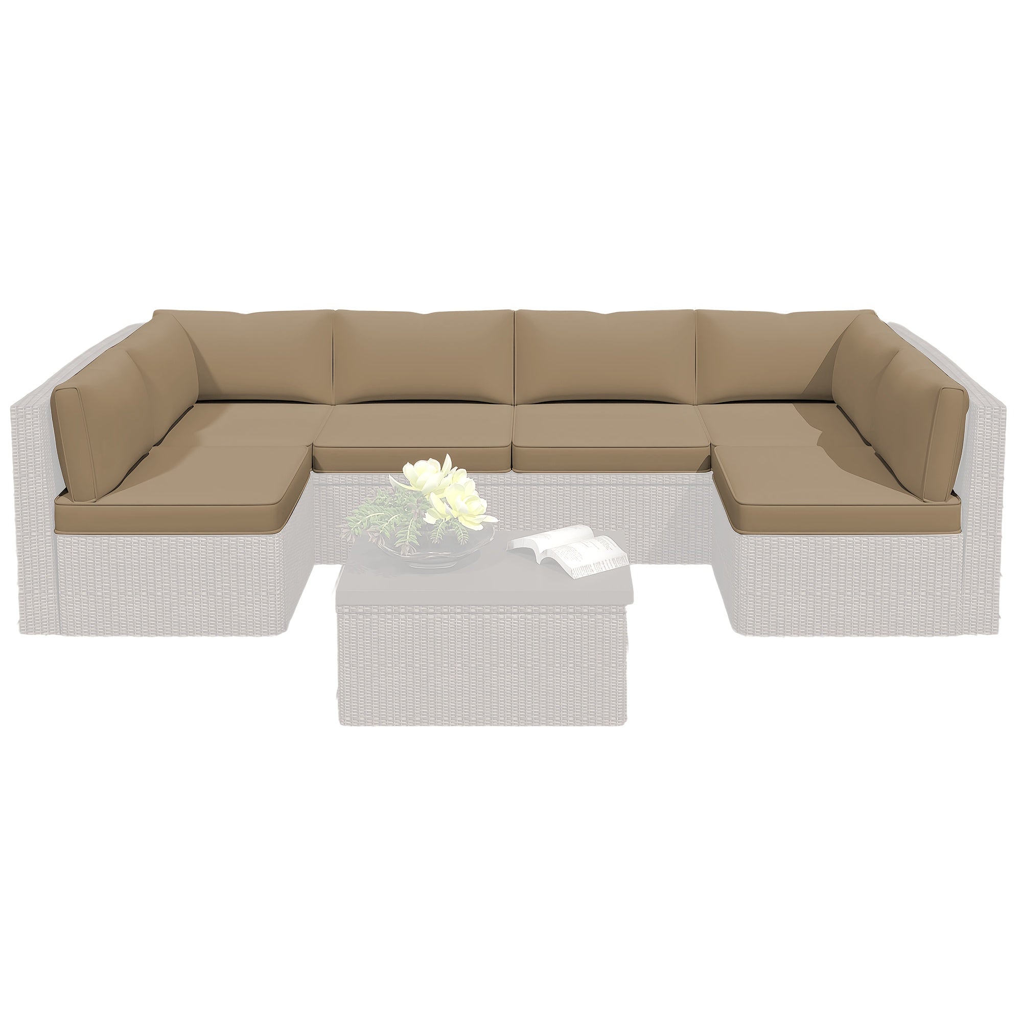 Outdoor Replacement Cushions for Patio Furniture, Deep Seat Outdoor Cushions for 6-Seat Sectional Rattan Conversation Set, 14pcs Water-Resistant Couch Cushion