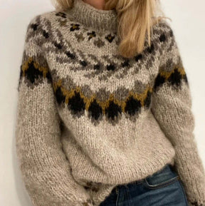 Womens Turtleneck Pullover Sweater with a Printed Design
