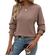 Loose Casual Sunken Stripe Long-sleeved T-shirt for Women