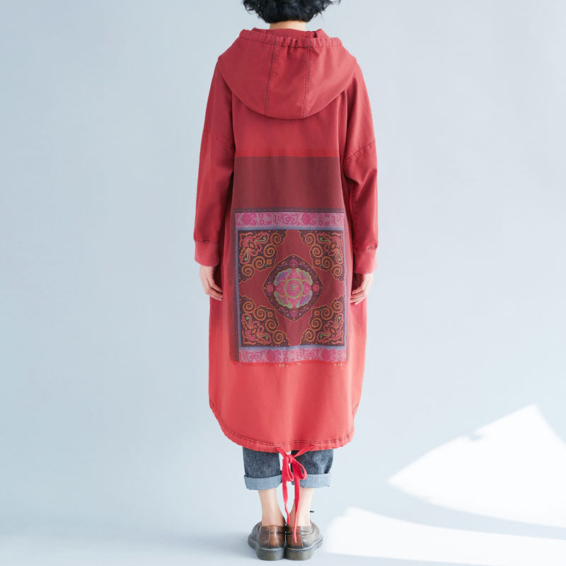 Gradient Print Loose Hooded Sweatshirt Dress