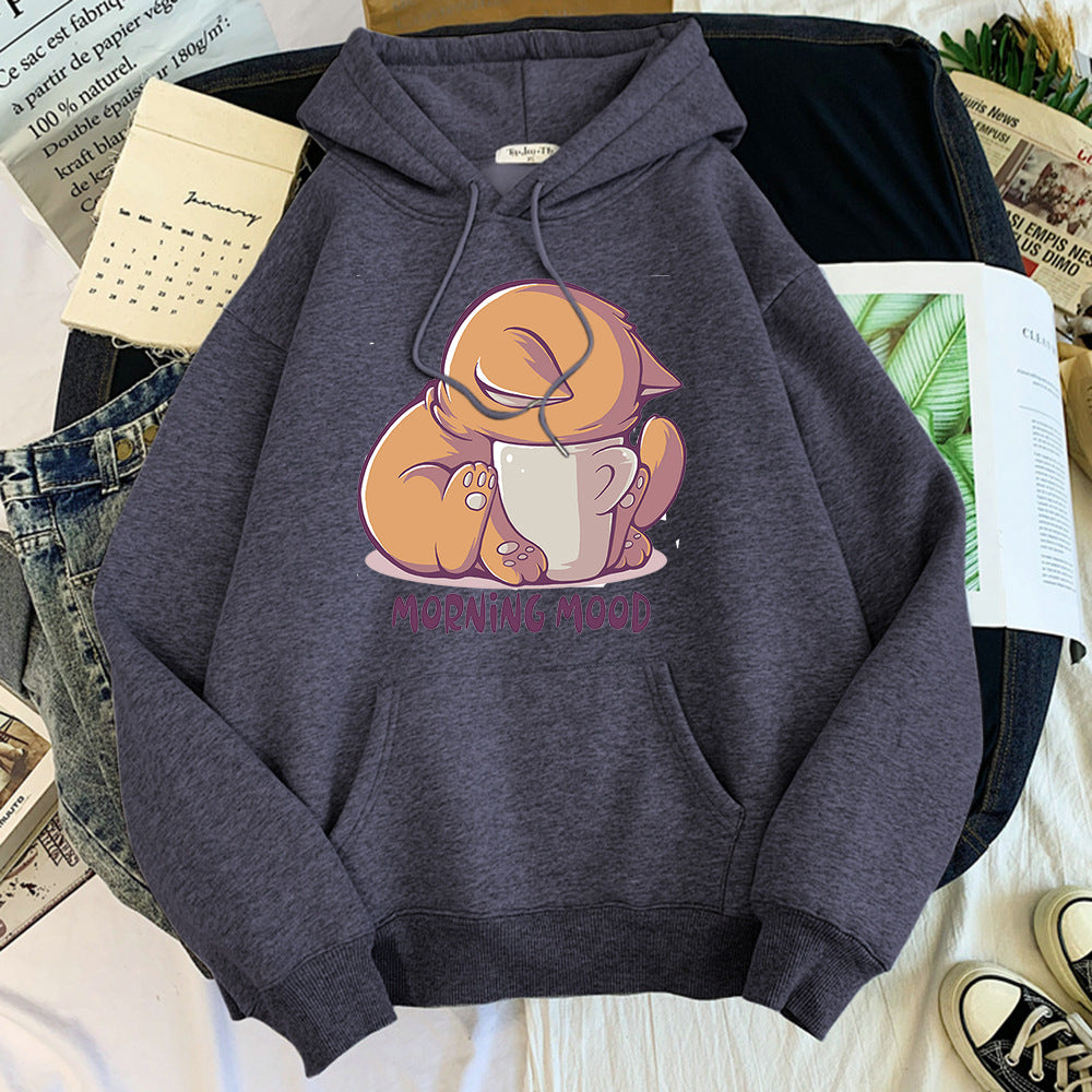 Cozy Cartoon Animal Velvet Hoodie for Cute Streetwear Style