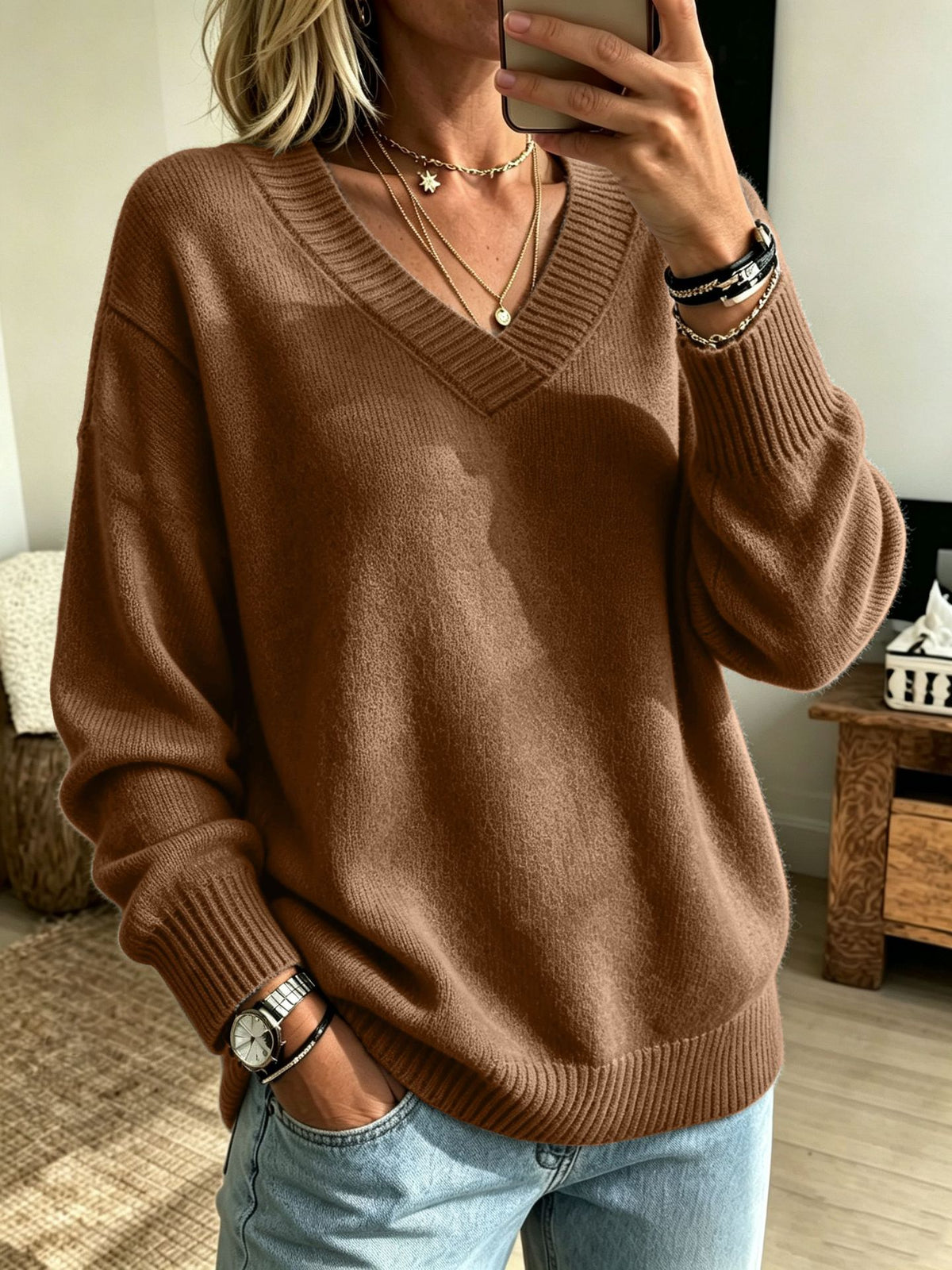 Everyday Casual Springautumn V-neck Sweater
