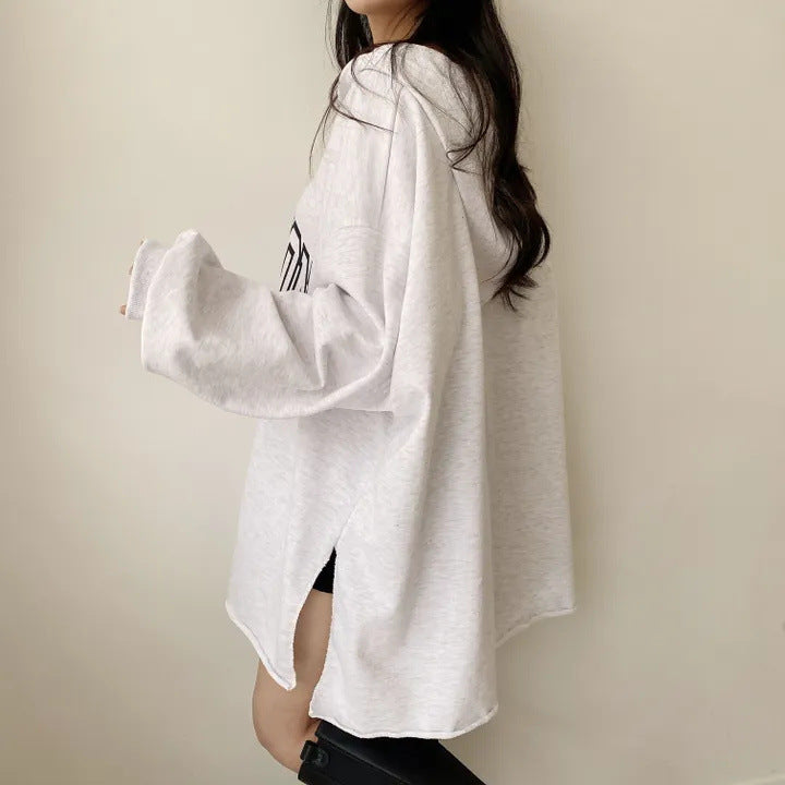 Korean Style Letter Print Loose Hooded Casual Sweater