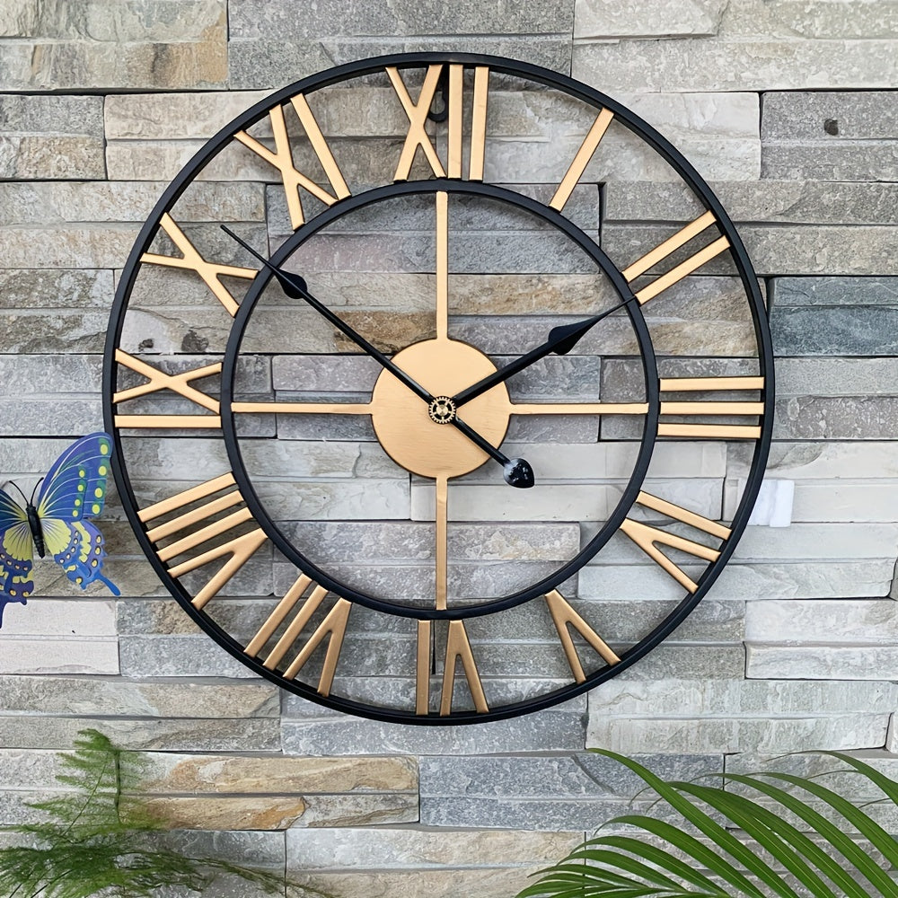 [Silent Metal Clock with Roman Numerals] Vintage-Inspired Metal Wall Clock - Silent, Non-Ticking with Easy-to-Read Roman Numerals for Home & Office Decor