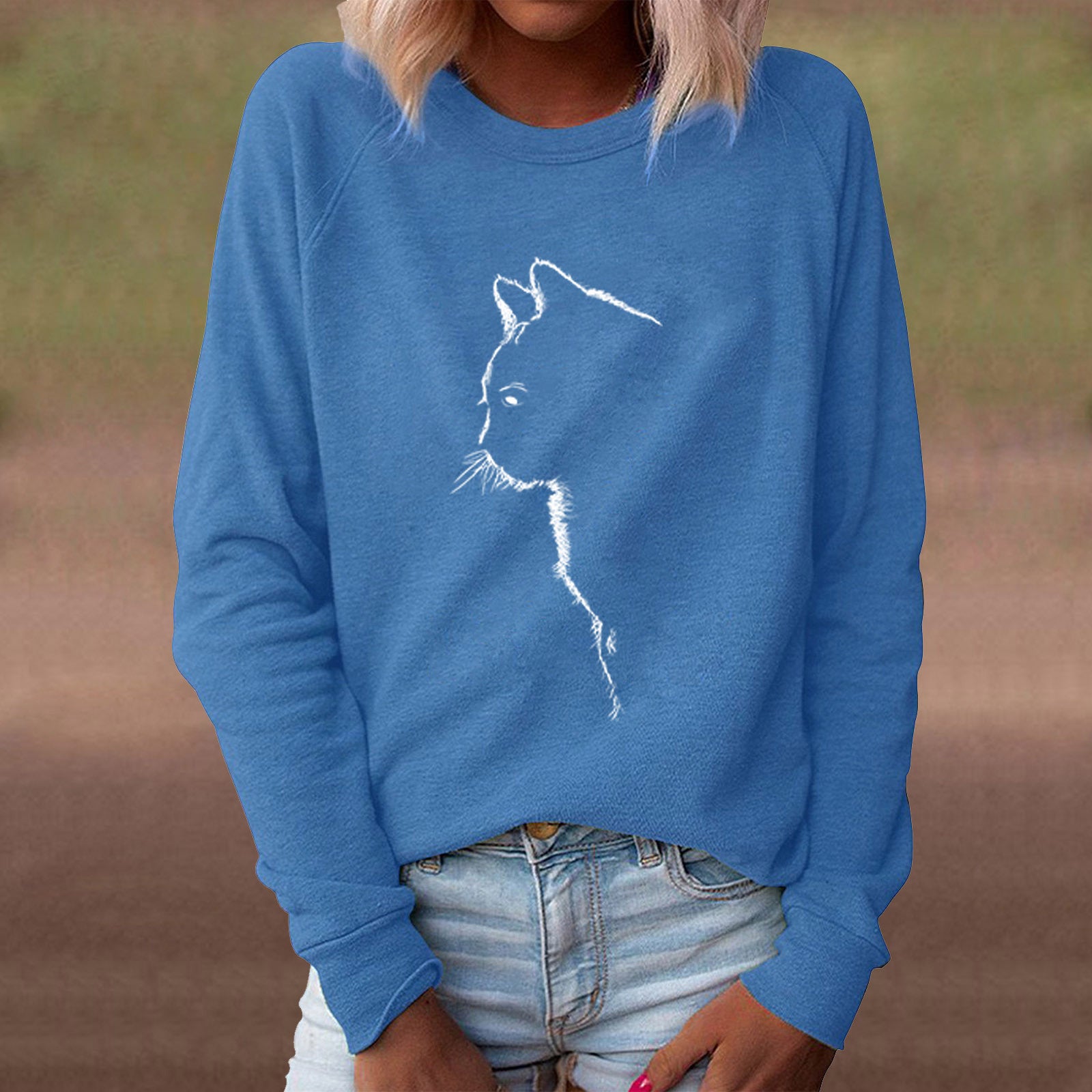 Cute Cat Print Long Sleeve Pullover Sweater