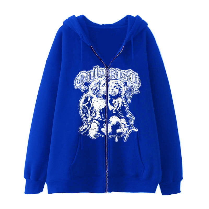 Women's Angel Wings Zip-Up Casual Streetwear Hoodie