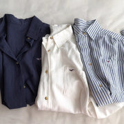 Women's Lapel Pocket Simple Fashion Embroidered Shirt
