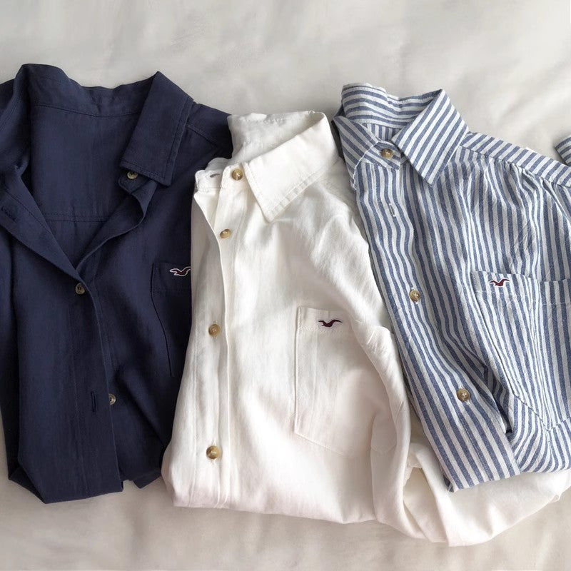 Women's Lapel Pocket Simple Fashion Embroidered Shirt