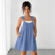 Loose-fit Suspender Dress Short Skirt Faux Denim Suspender Skirt