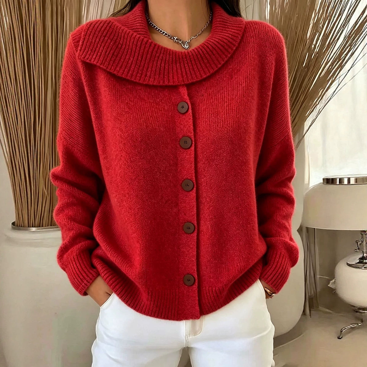 Knitted Cardigan with Buttons Womens Sweater Jacket