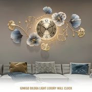 [Creative LED Wall Clock] Large Silent Creative 3D Ginkgo Leaf Wall Clock with LED Light | Metal Decorative Clock for Living Room Bedroom Kitchen Office - 33.6 X 20 Inch