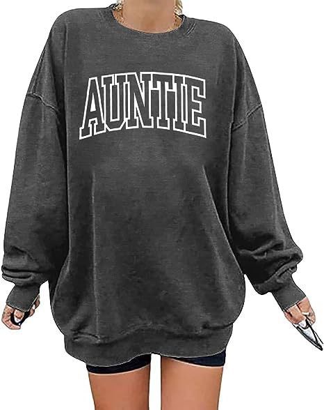 Oversized Aunt Letter Print Round-Neck Sweatshirt