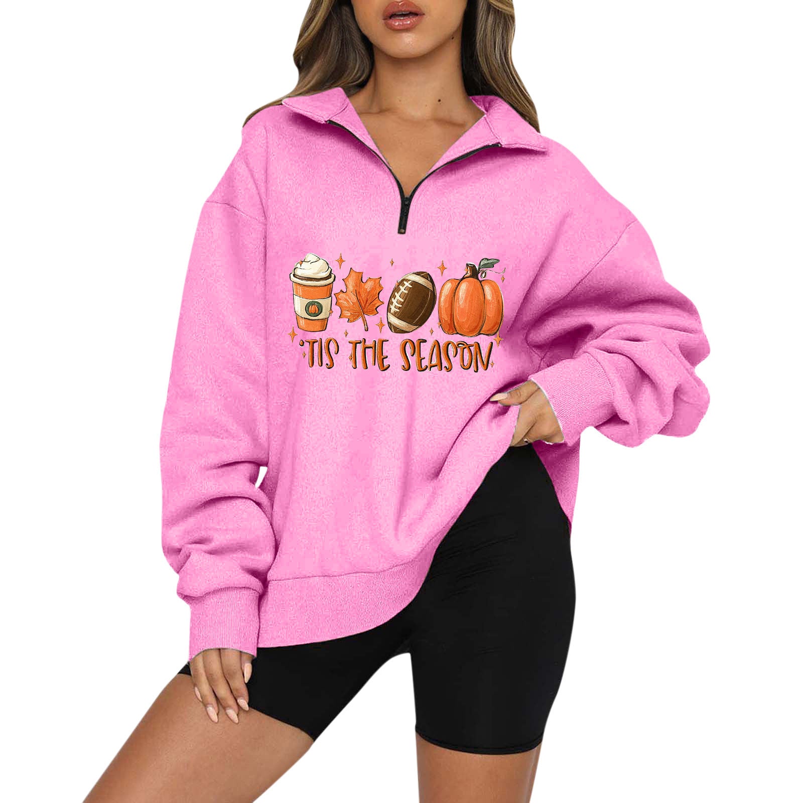 Halloween Pumpkin Print Casual Zipper Sweatshirt