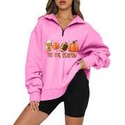 Halloween Pumpkin Print Casual Zipper Sweatshirt