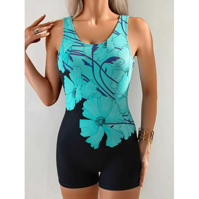 One-piece Floral-print Body-hugging Sexy Swimsuit European And American Style