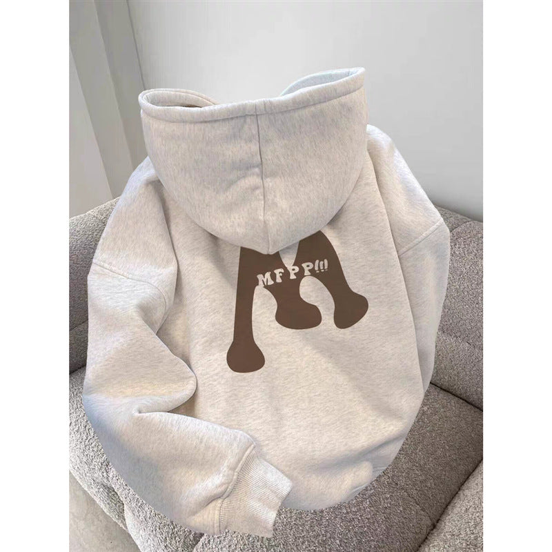 Retro Fleece-Lined Hooded Sweatshirt for Women