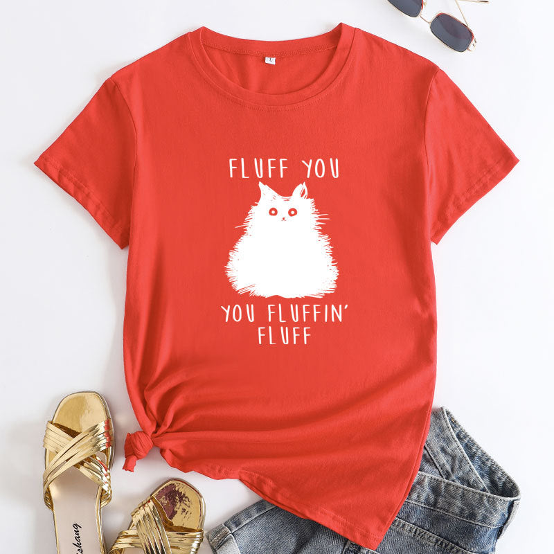 Women's Plus Size Cat Print Cotton T-Shirt