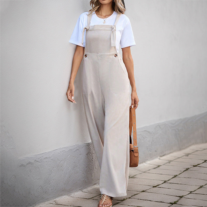 Casual Corduroy Sleeveless Suspender Jumpsuit Womens Apparel