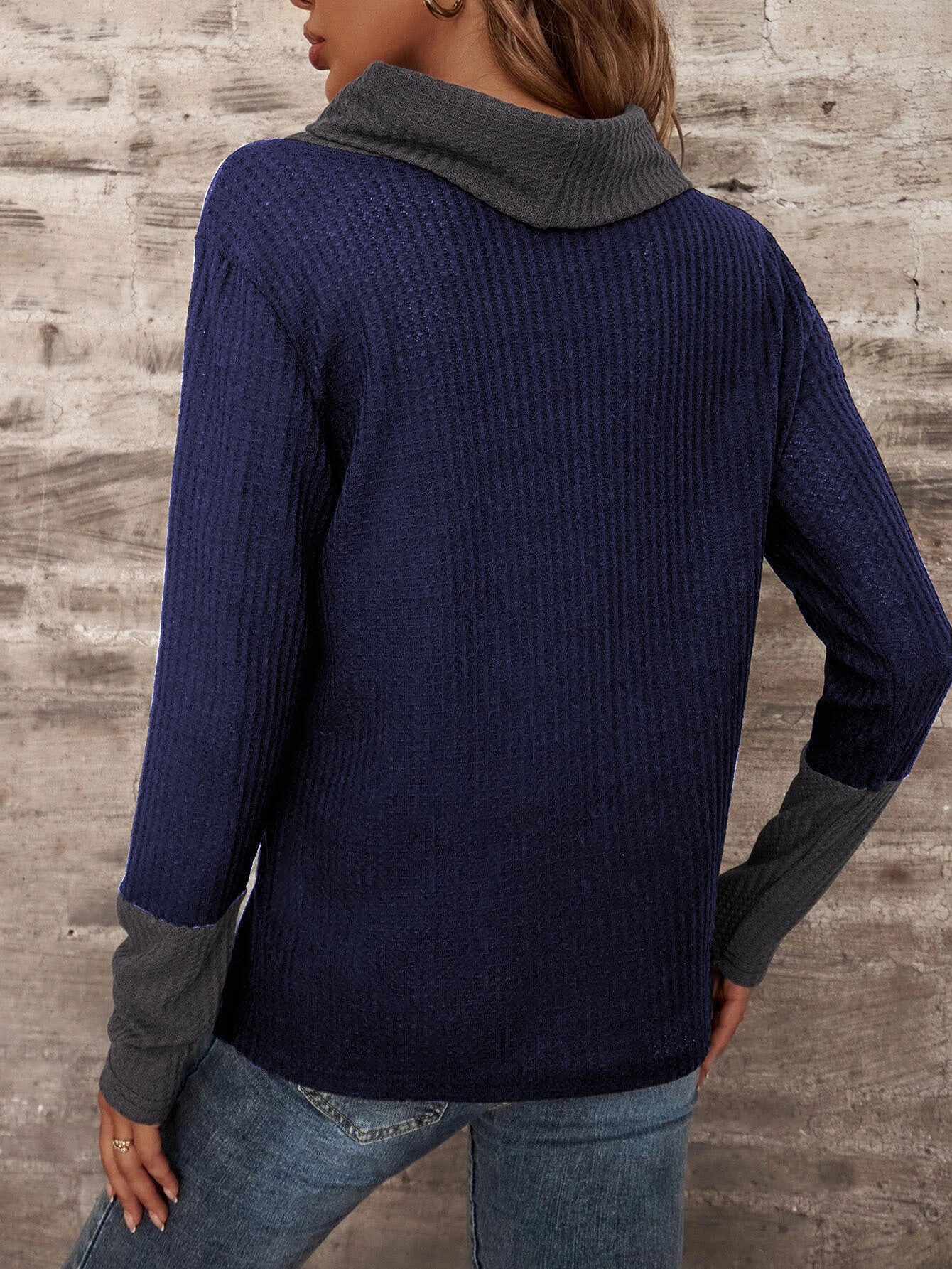 Waffle Knit Mock Neck Long Sleeve Top