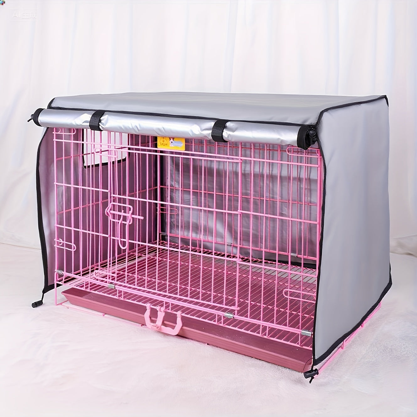1pc Beiyu PET Dog Crate Cover - Windproof Winter Warm Kennel Bed With Pink Frame-compatible Design, Grey Canopy Shelter For Small/medium Dogs, Ventilation Mesh &, Soft Outer ( Fits Crate Frames, No