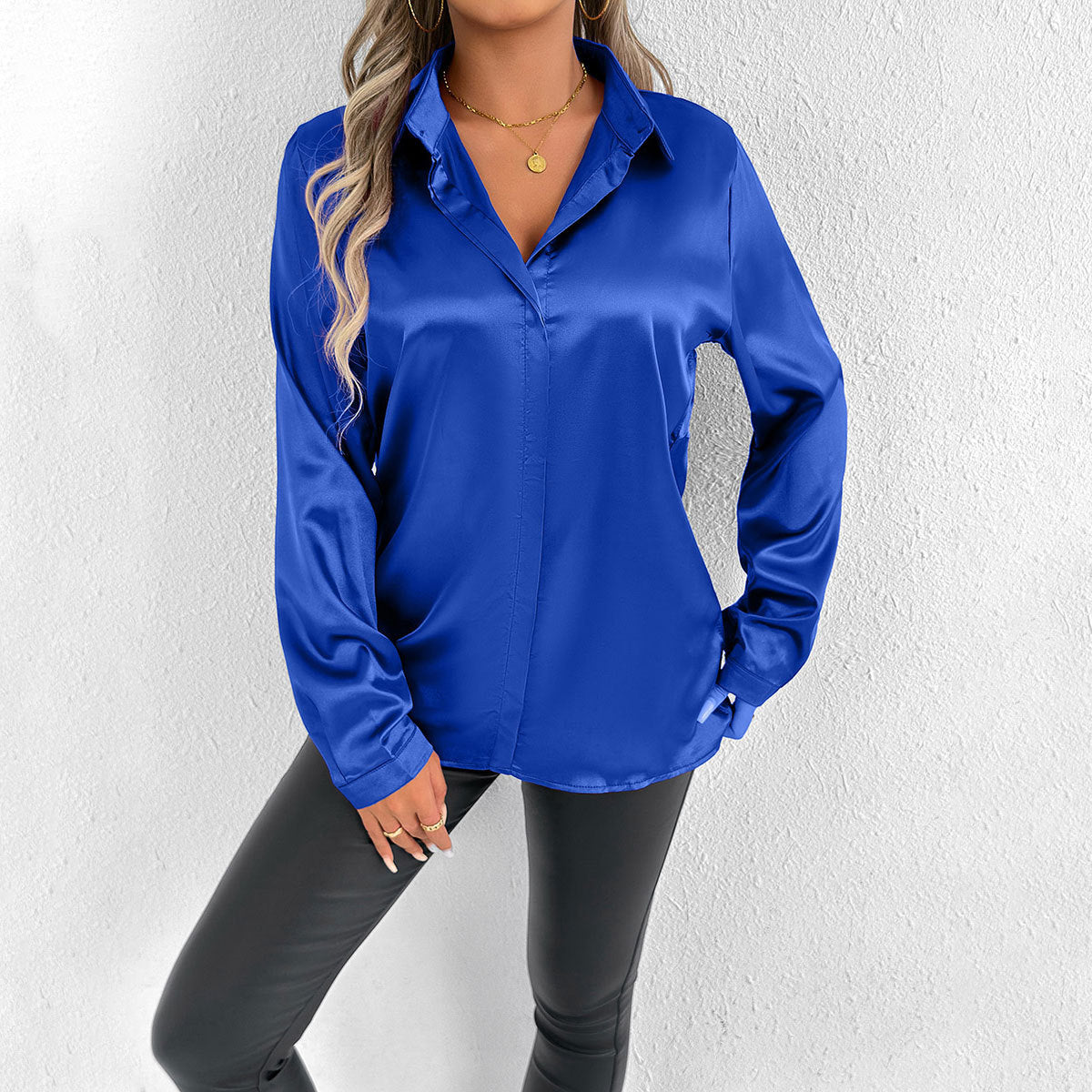 Springsummer Satin Shirt Long-sleeved Satin Top
