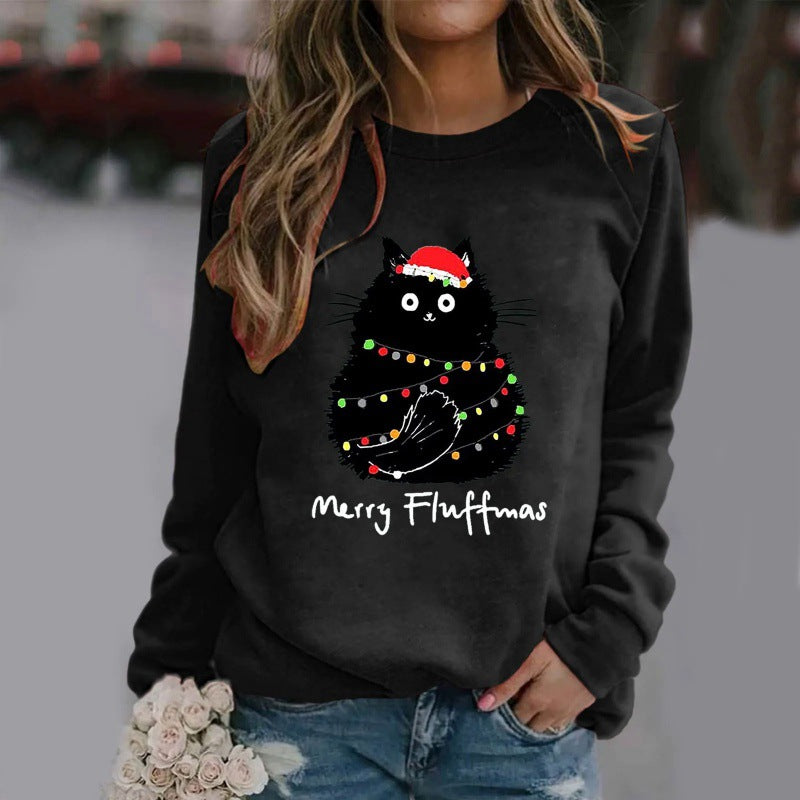 Festive Ugly Cat Long-Sleeve Christmas Women's Tee