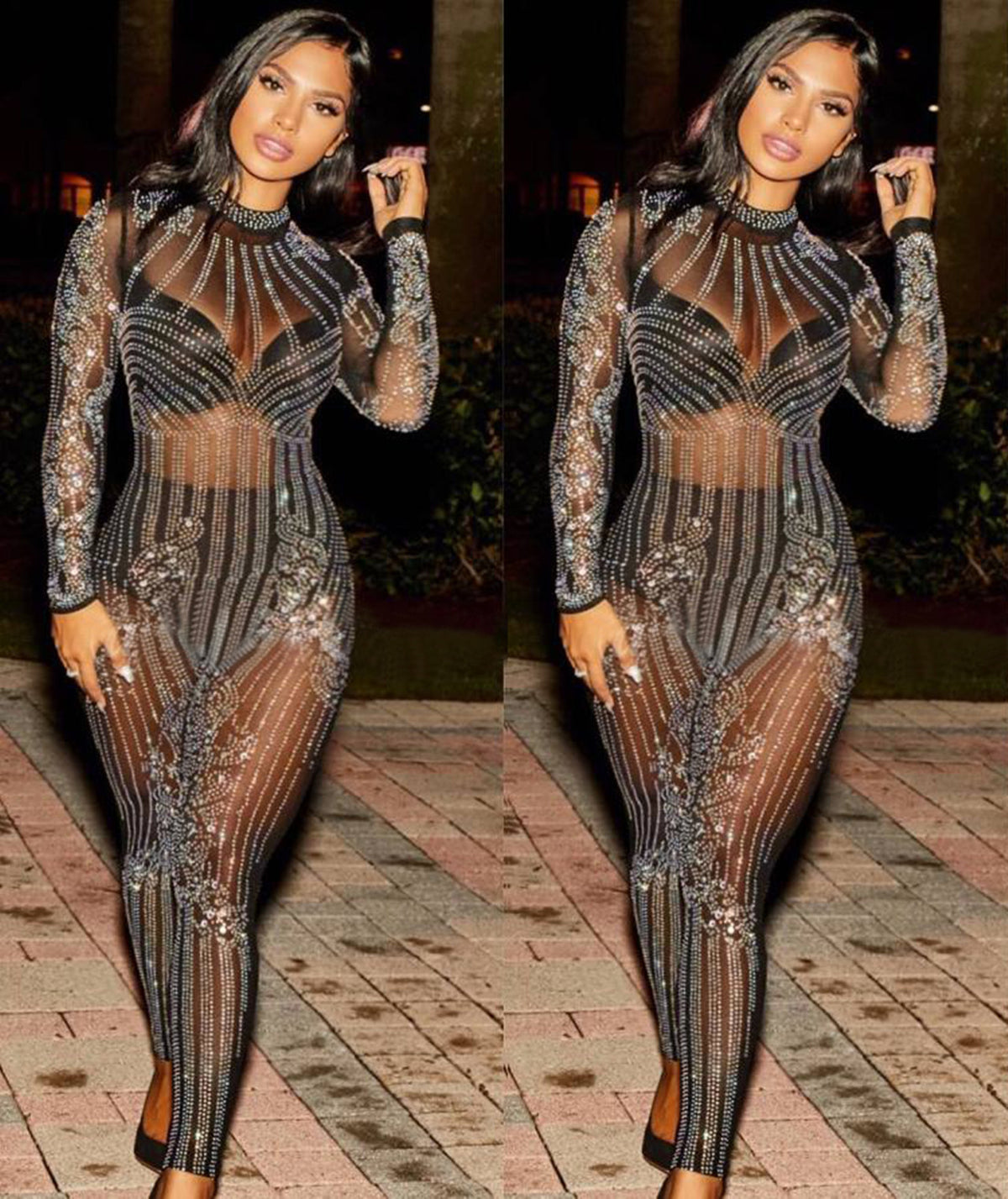 Sparkling Mesh Rhinestone Women's Jumpsuit
