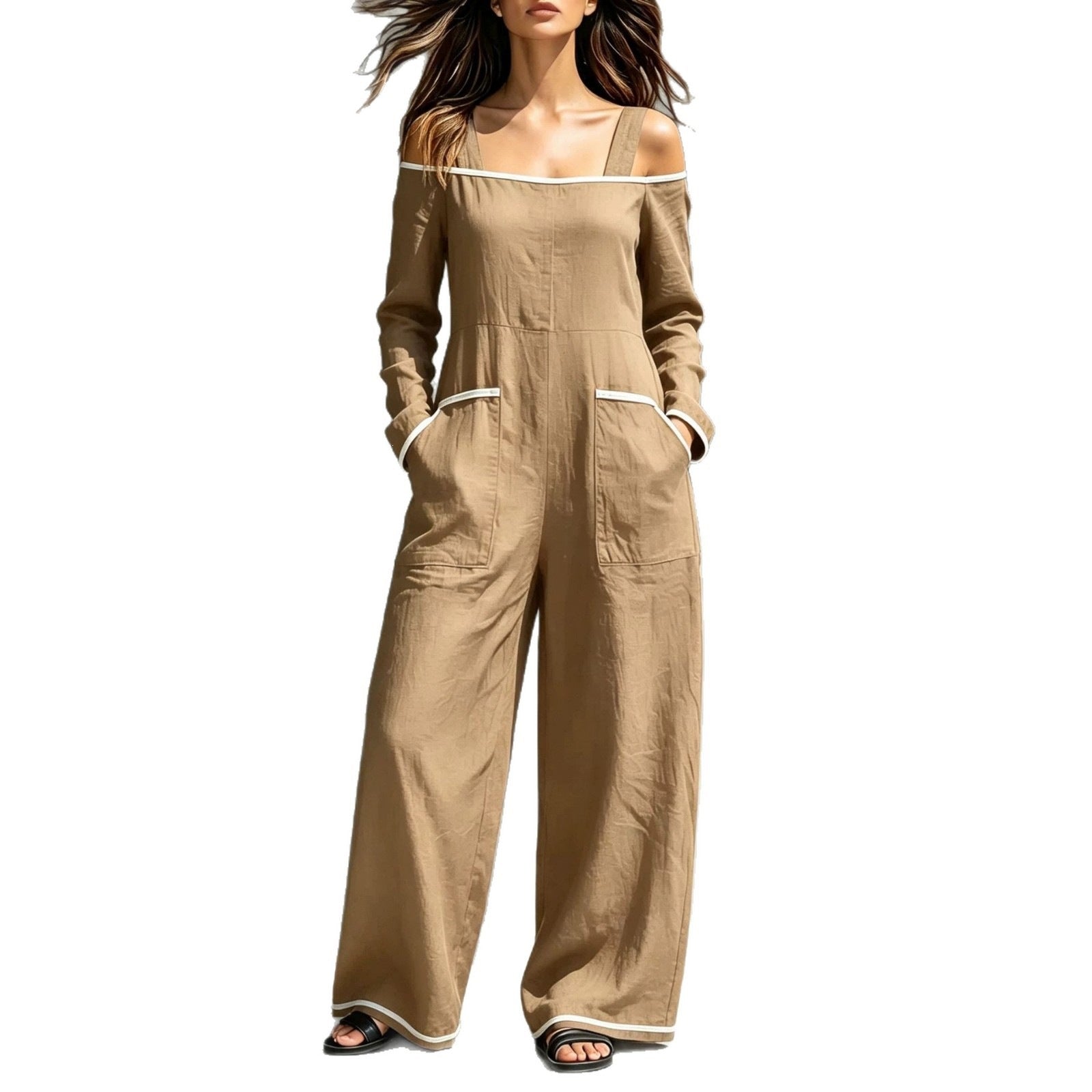 Summer Womens Fashionable Minimalist Long-Sleeve Casual Jumpsuit