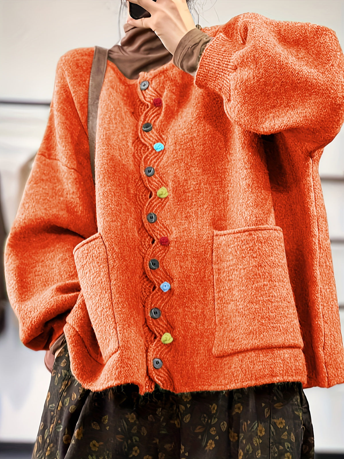 Womens Loose-fitting Cardigan Sweater Top