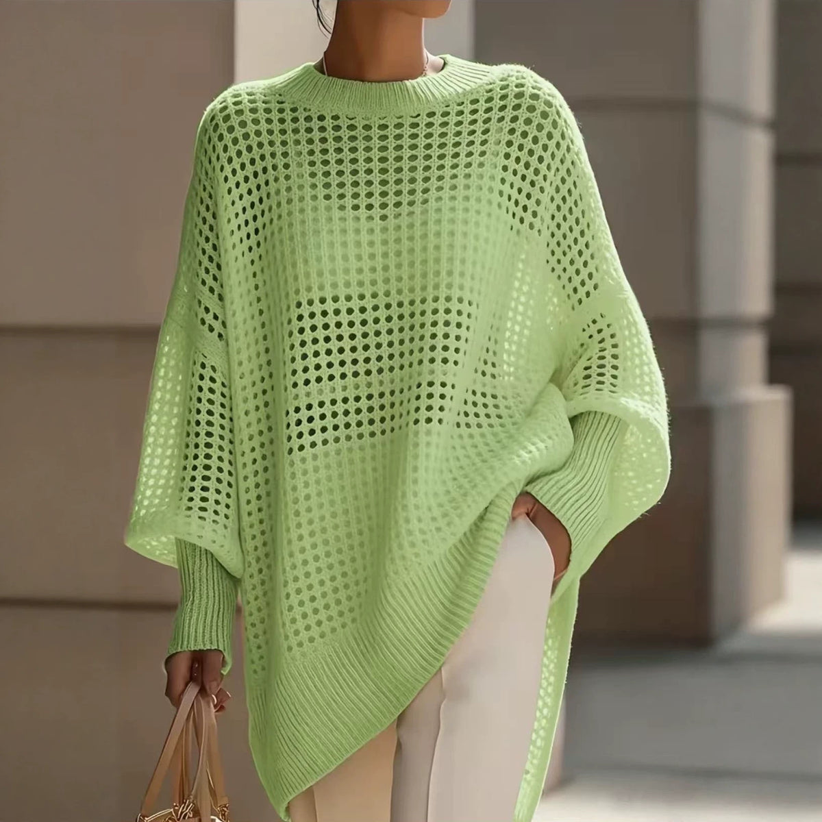 Hollow-out Pullover Loose-fitting Outerwear Sweater Laid-back Blouse Top