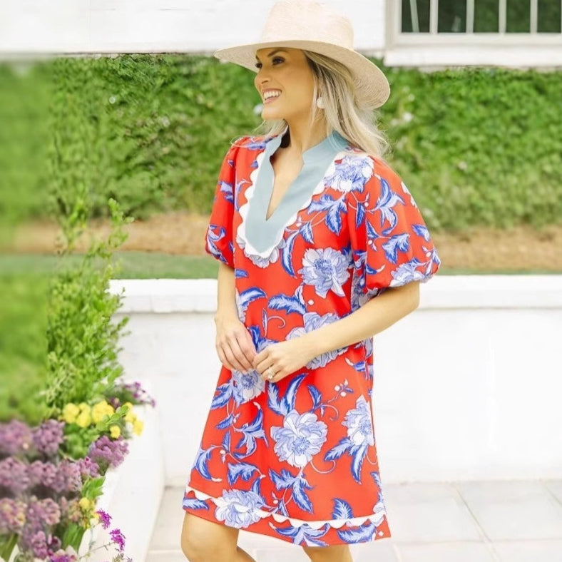 Womens Lace-panel Colorblock Printed Dress