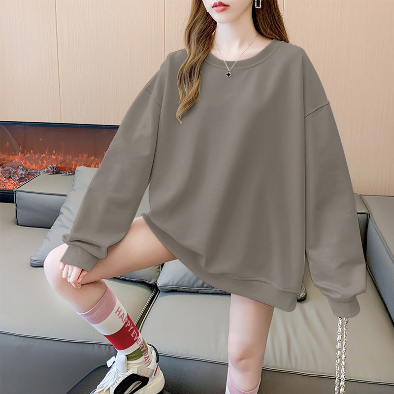 Women's Plus Size Solid Round Neck Loose Sweater