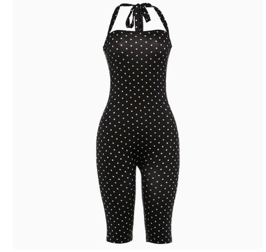 DA 2606103 Polka-Dot Print Halter Jumpsuit