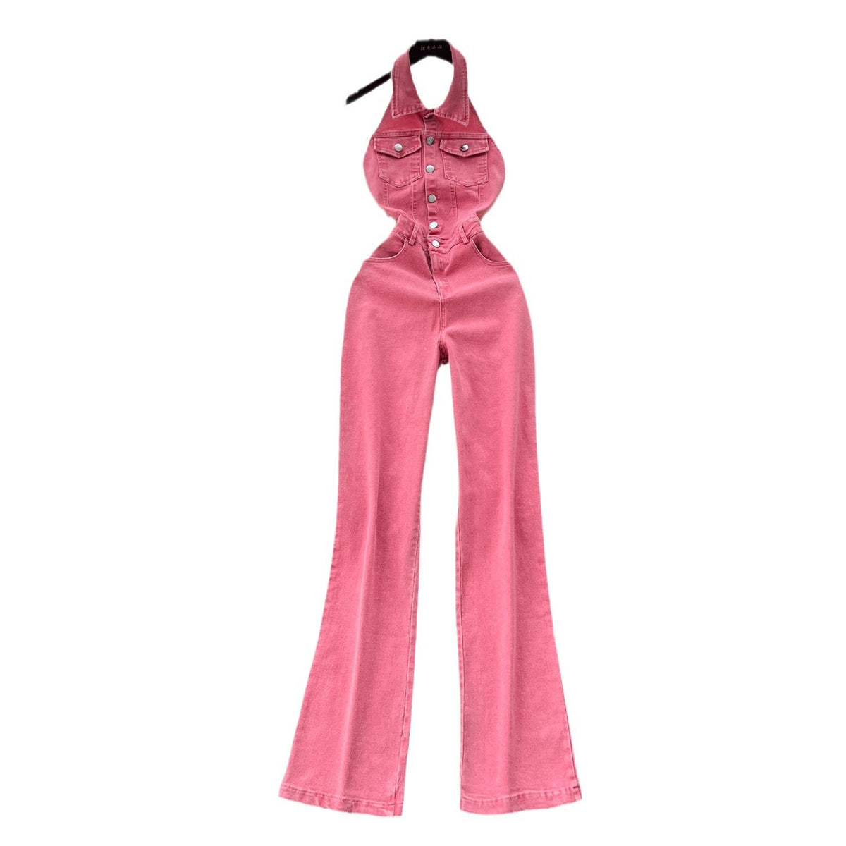 High Waist Backless Slim Fit Denim Jumpsuit