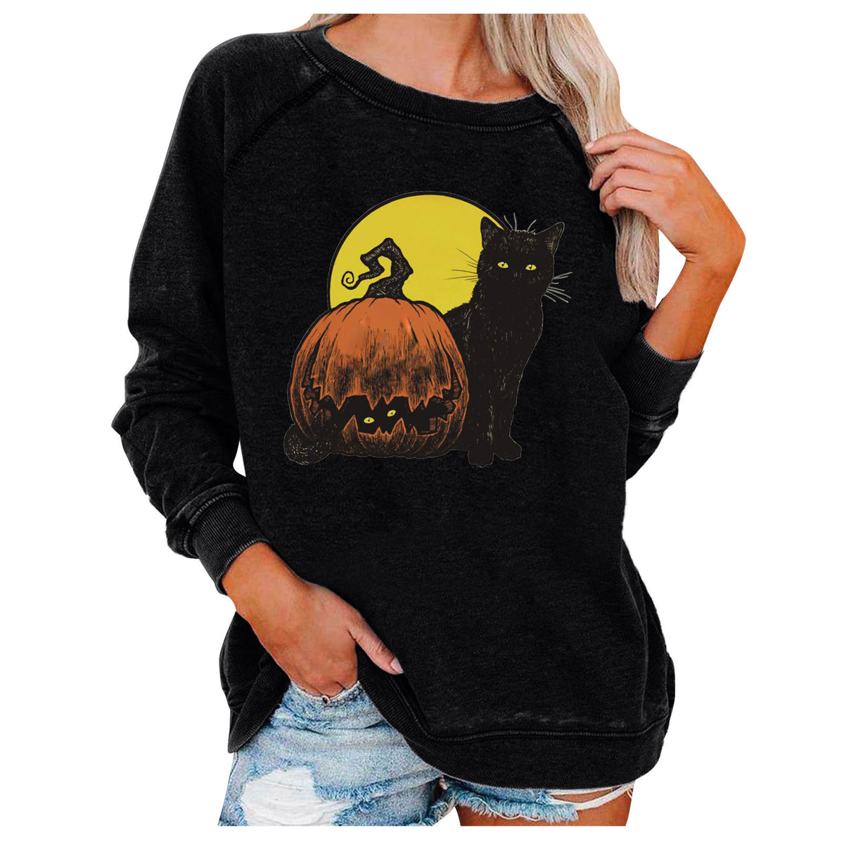 Spooky Chic Halloween Print Loose Sweatshirt