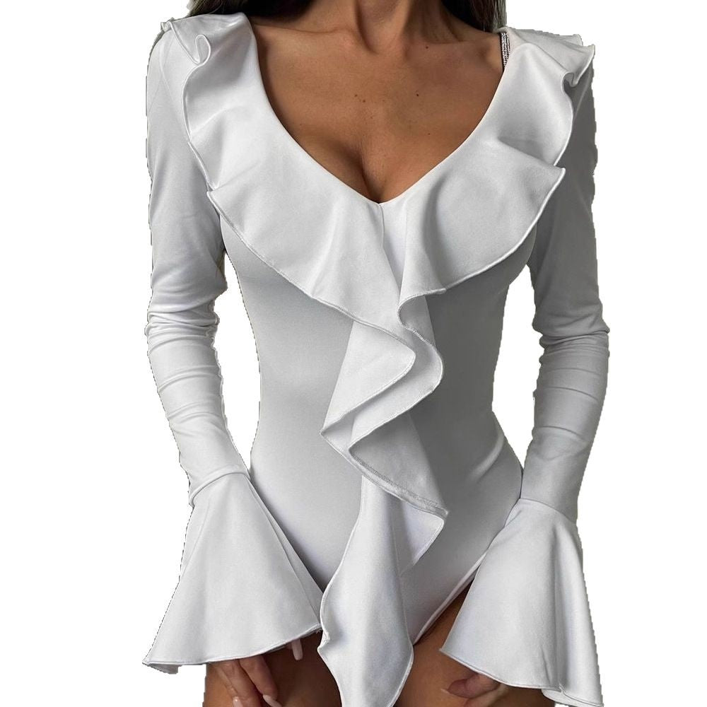 Chic V-Neck Ruffle Patchwork Women's Jumpsuit