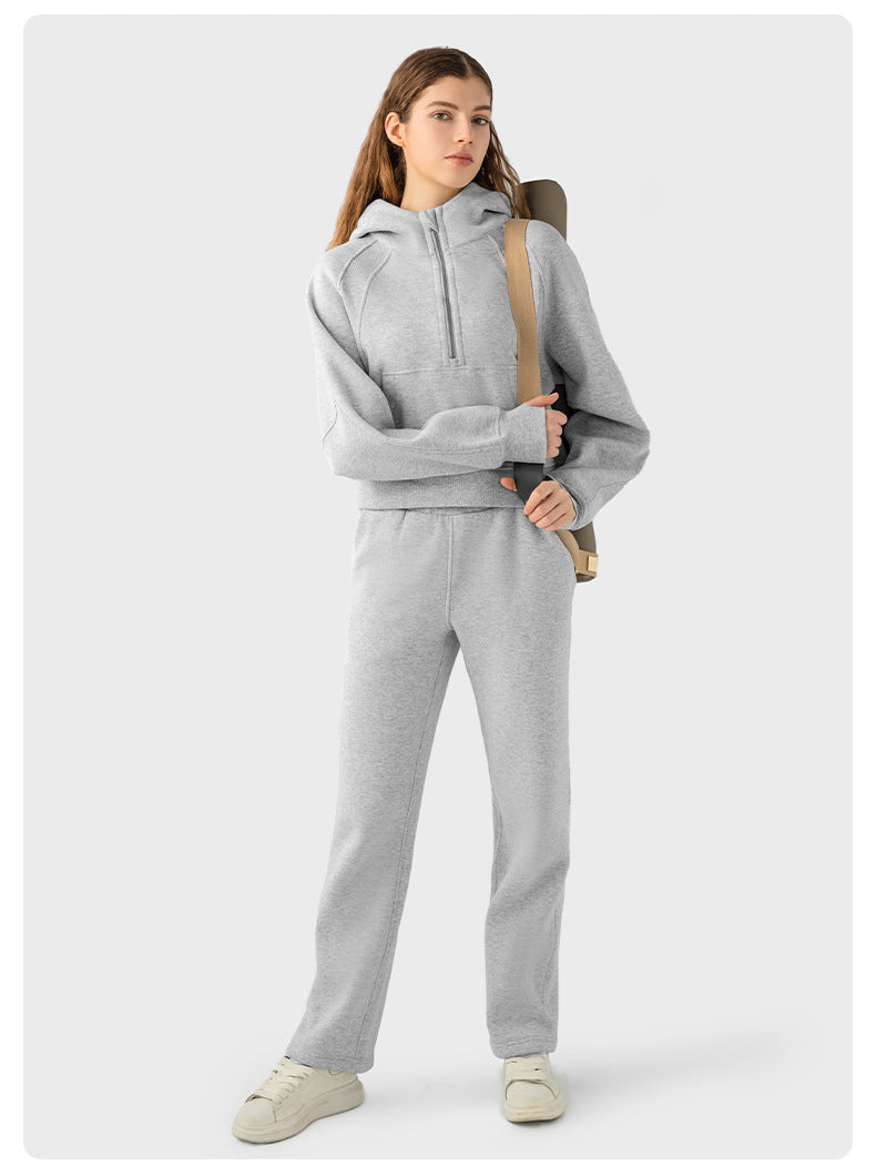 Autumn And Winter Hoodie Half Zipper Sweater Women's Short Casual Loose All-Match Sports Top