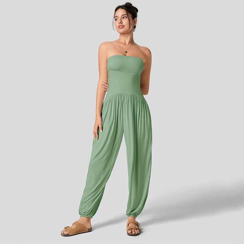 Casual Solid-Color Open-Back Summer Jumpsuit