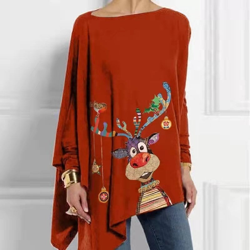 Chic Irregular Print Long Sleeve Pullover T-Shirt
