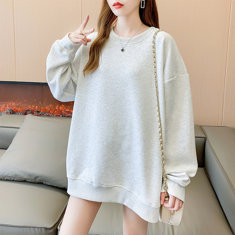 Women's Plus Size Solid Round Neck Loose Sweater