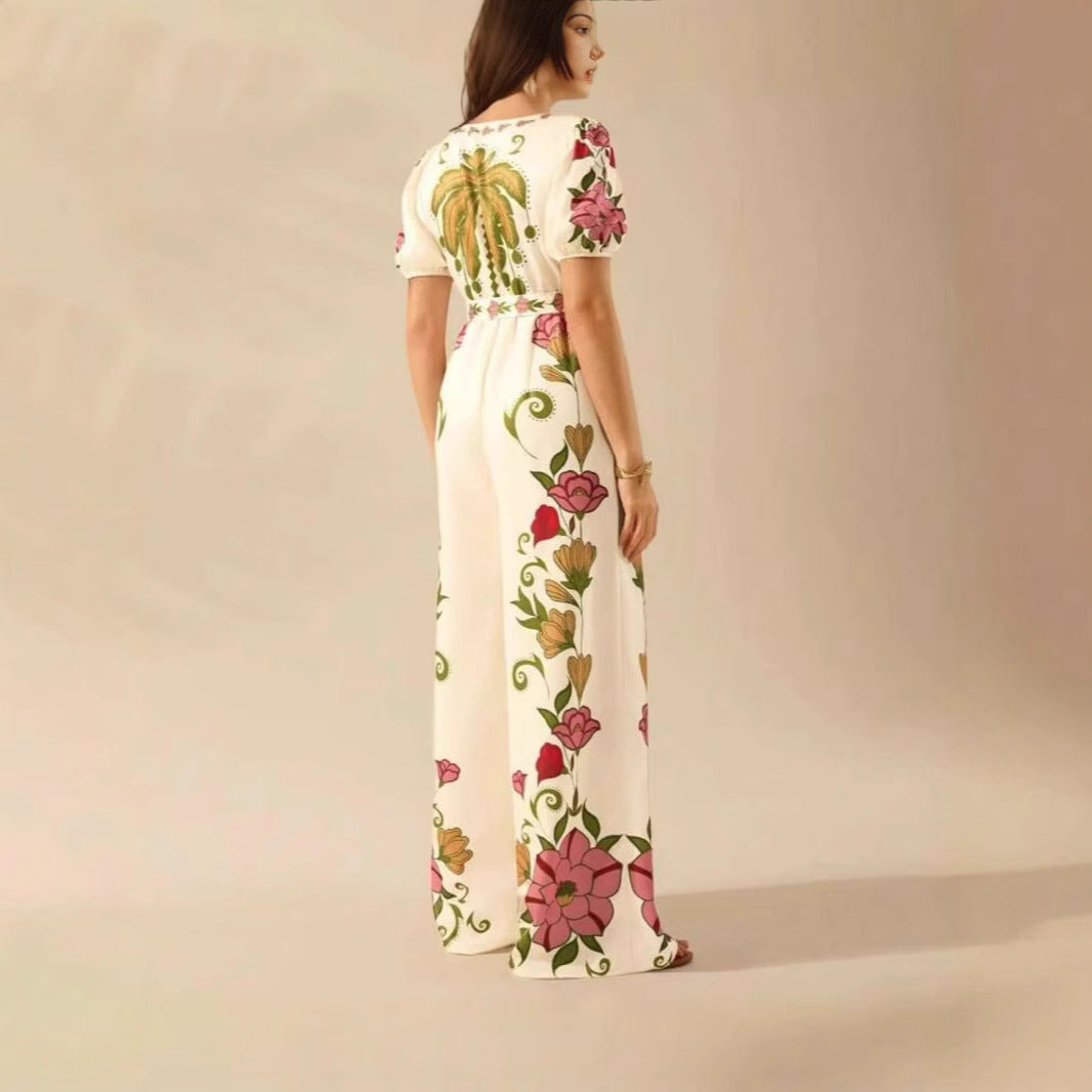 Women's Floral V-Neck Wide-Leg Jumpsuit