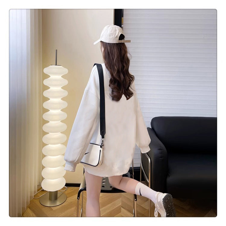 Plus Size Casual Round Neck Cotton Pullover Sweatshirt