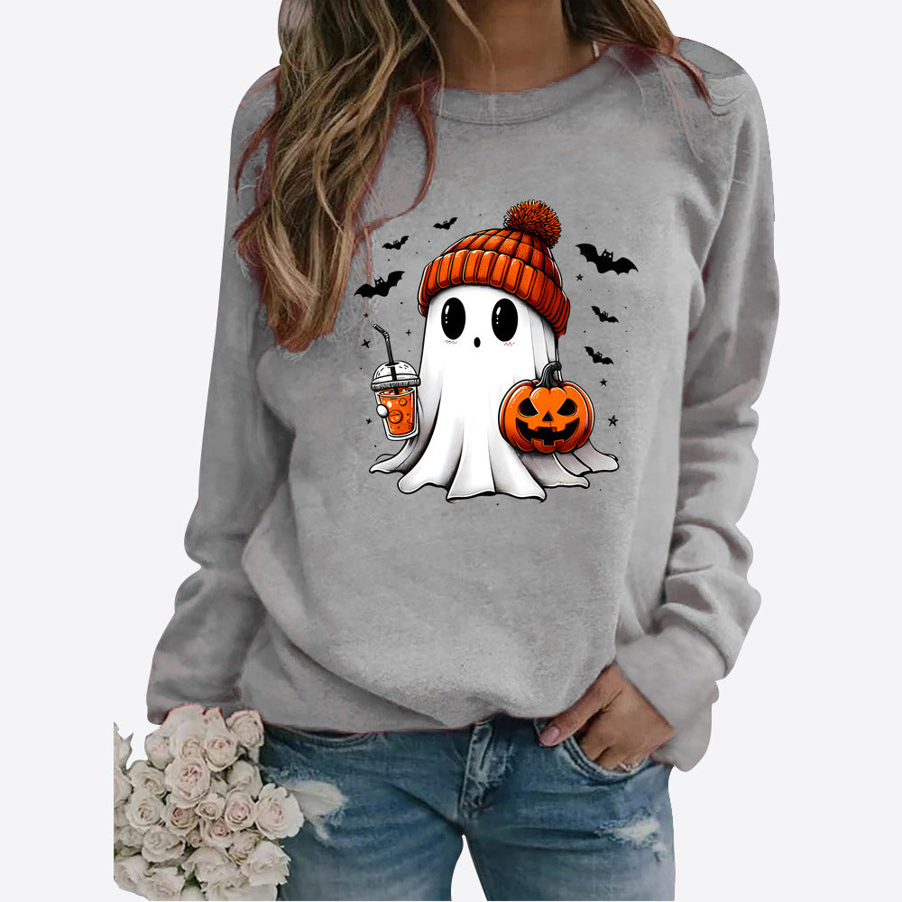 Halloween Print Long Sleeve Pullover Sweater