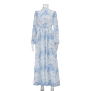 Floral Print High Neck Long Sleeve Maxi Dress