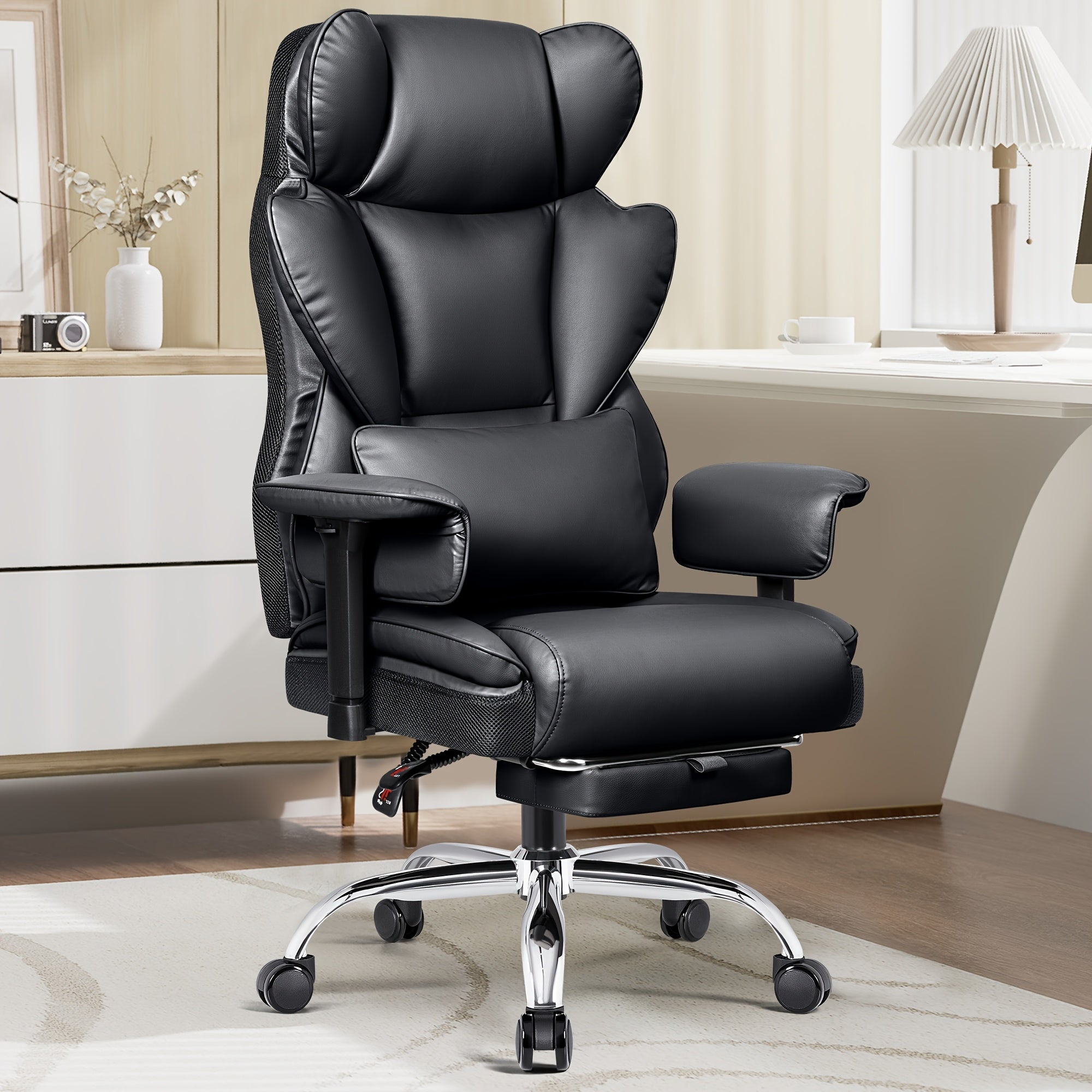Premium Ergonomic Executive Leather Office Chair for Larger Individuals – High Back with Enhanced Lumbar Support and Built‑In Footrest