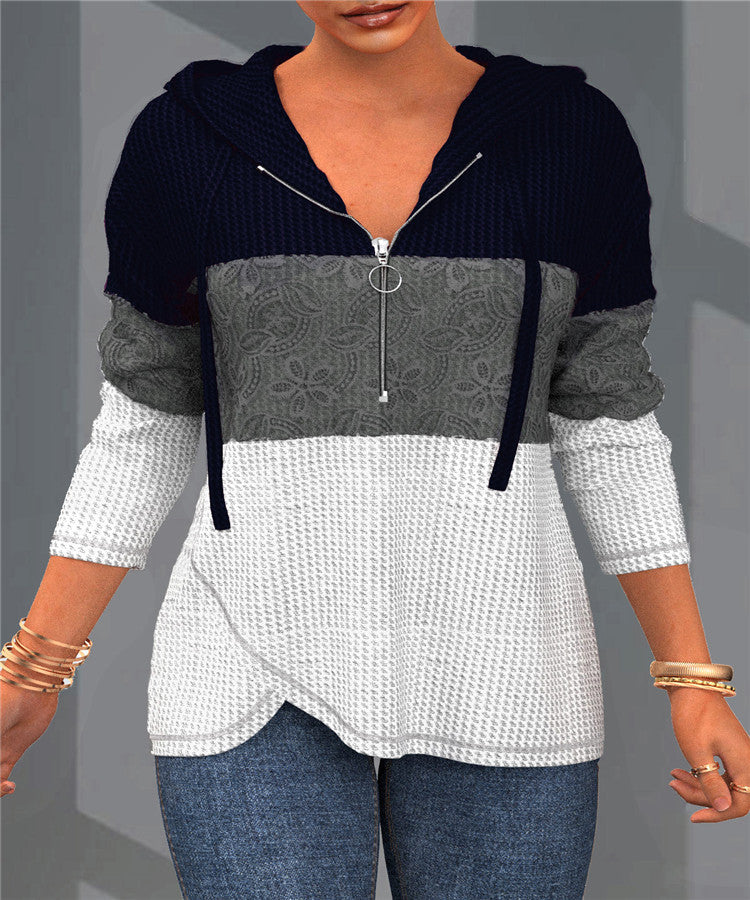 Women's Colorblock Hooded Zipper Sweater